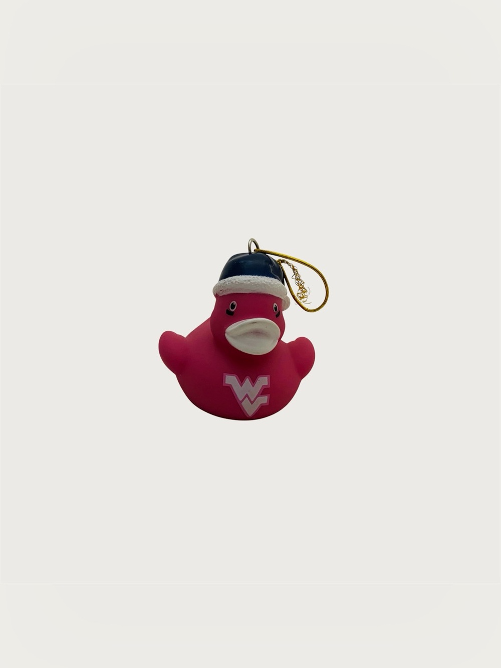 West Virginia University WV Pink Plastic Duck Christmas Ornament Blue Santa Hat